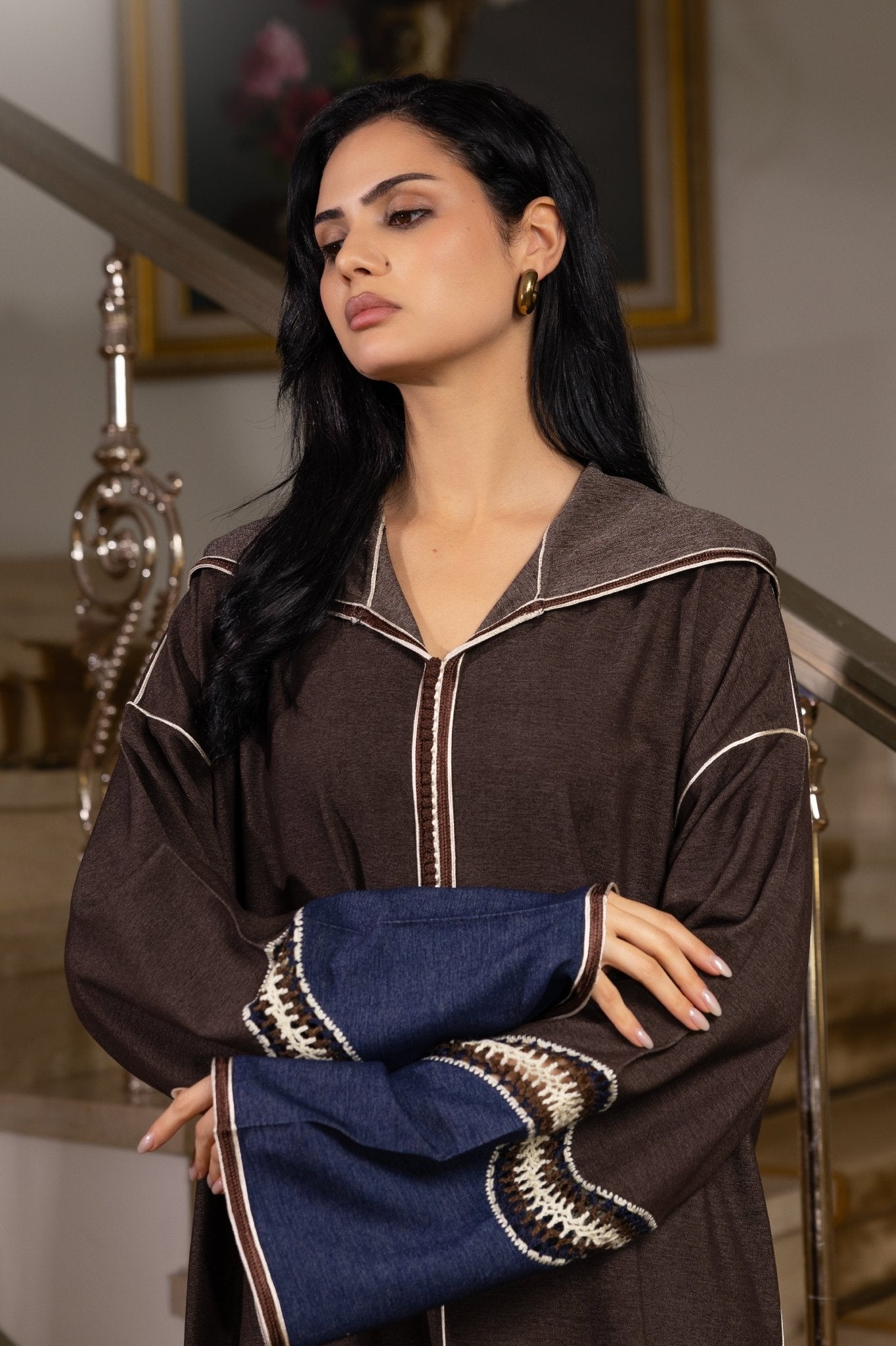 Jellaba Bleu Nuit aux Détails Traditionnels - Ladmana