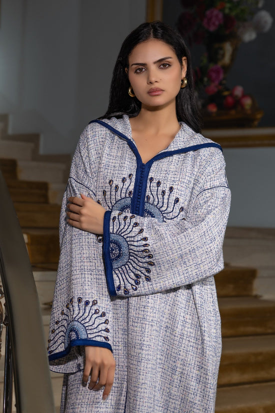 Jellaba Bleue à Broderies Artisanales - Ladmana