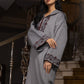 Jellaba Grise aux Broderies Bordeaux - Ladmana
