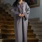 Jellaba Grise aux Broderies Bordeaux - Ladmana
