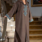 Jellaba Marron aux Finitions Turquoise - Ladmana