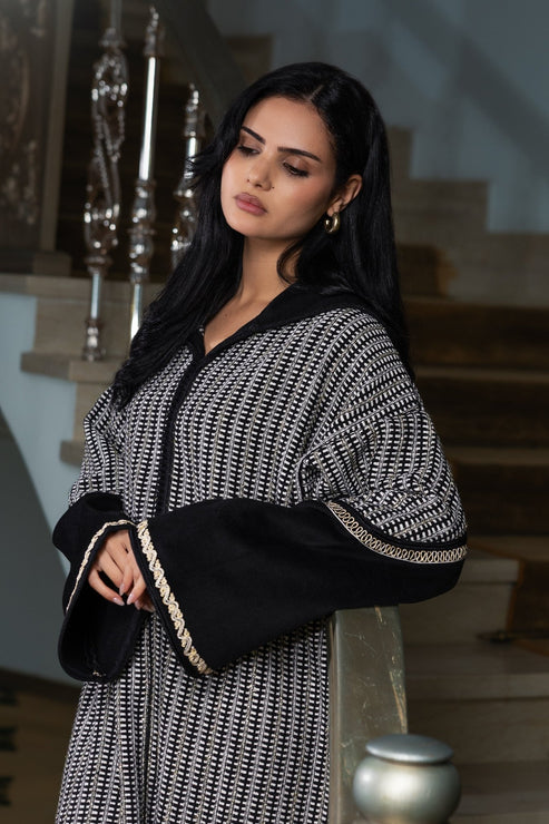 Jellaba Noir et Blanc à Motifs Géométriques - Ladmana